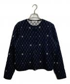 tyn.TGORトゴール）の古着「Quilting flower beads cardigan キルティングフラワーカーディガン」｜ブラック