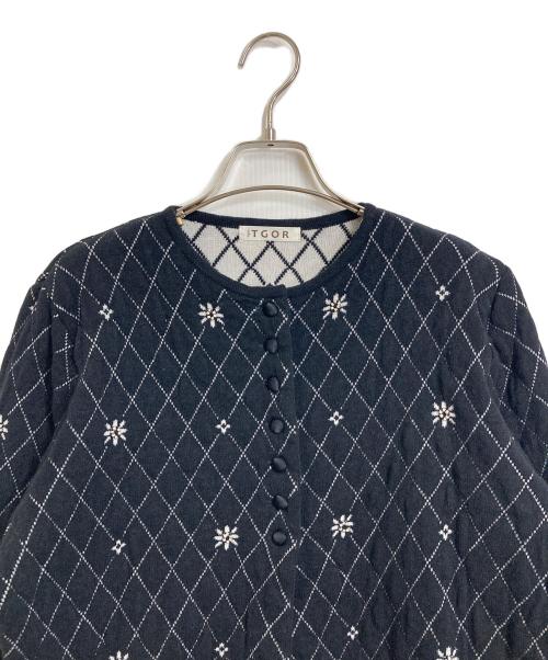 tyn.TGOR（トゴール）tyn.TGOR (トゴール) Quilting flower beads cardigan キルティングフラワーカーディガン ブラック サイズ:FREEの古着・服飾アイテム