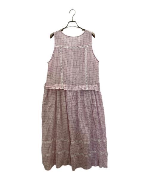 nocontent（ノーコンテンツ）nocontent (ノーコンテンツ) Sheer Check Long One Piece ピンク サイズ:FREEの古着・服飾アイテム