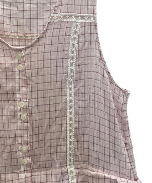 nocontent（ノーコンテンツ）nocontent (ノーコンテンツ) Sheer Check Long One Piece ピンク サイズ:FREEの古着・服飾アイテム
