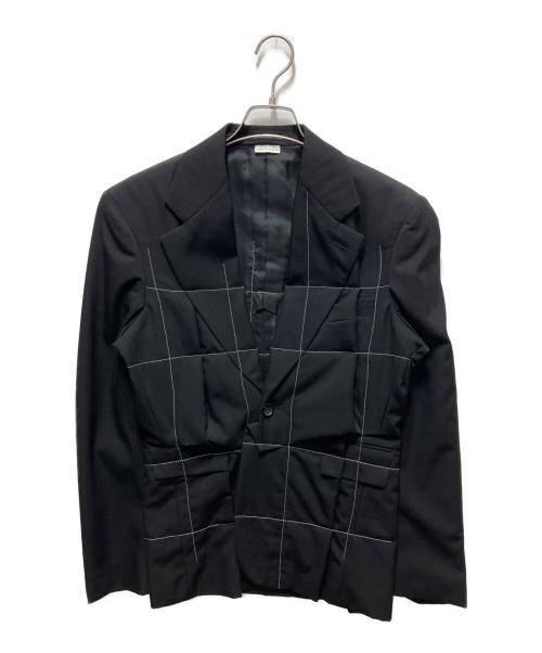 COMME des GARCONS HOMME PLUS（コムデギャルソンオムプリュス）COMME des GARCONS HOMME PLUS (コムデギャルソンオムプリュス) グラフチェックテーラードジャケット ブラック サイズ:ＸＳの古着・服飾アイテム