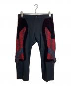 COMME des GARCONS HOMME PLUSコムデギャルソンオムプリュス）の古着「ベルベット切替パンツ　デザインパンツ　18SS ディスコ期　日本製」｜ブラック