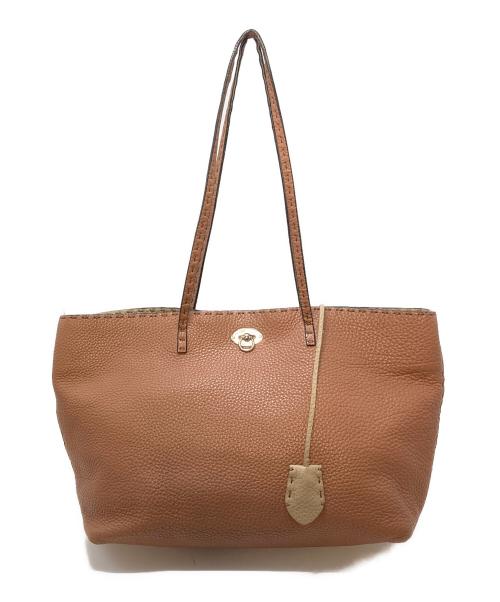 FENDI（フェンディ）FENDI (フェンディ) トートバッグ　レザーバッグ　スモールカルラ　セレリア ブラウン サイズ:実寸参照の古着・服飾アイテム