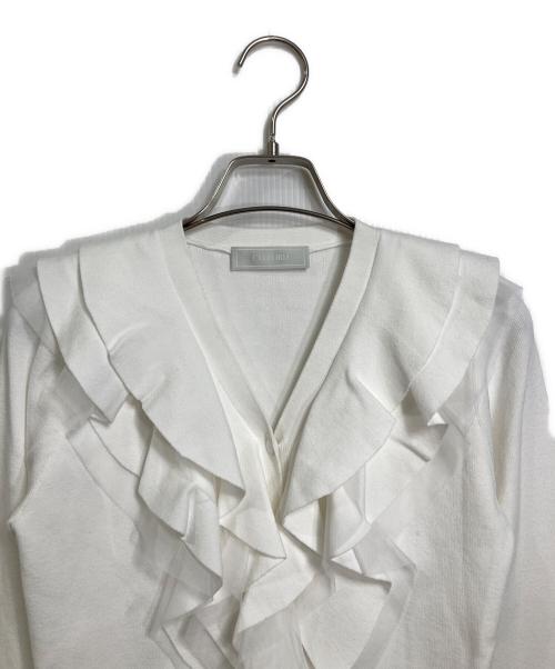 CELFORD（セルフォード）CELFORD (セルフォード) ラッフルフリルリブニットカーディガン ホワイト サイズ:ONEの古着・服飾アイテム