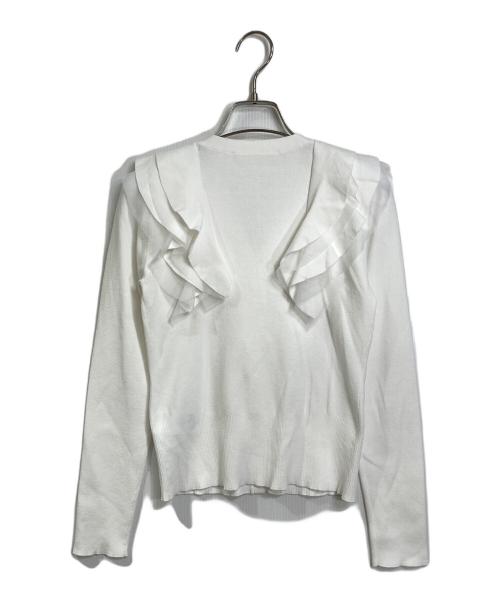 CELFORD（セルフォード）CELFORD (セルフォード) ラッフルフリルリブニットカーディガン ホワイト サイズ:ONEの古着・服飾アイテム