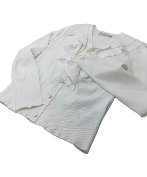 CELFORD（セルフォード）CELFORD (セルフォード) ラッフルフリルリブニットカーディガン ホワイト サイズ:ONEの古着・服飾アイテム