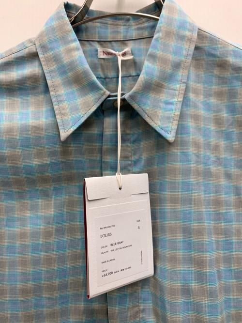 NICENESS（ナイスネス）NICENESS (ナイスネス) BOLLES - ジップアップシャツ ブルー×グレー サイズ:Sの古着・服飾アイテム