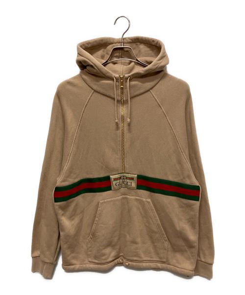 GUCCI（グッチ）GUCCI (グッチ) ヴィンテージロゴ＆シェリーラインハーフジップフーディ ベージュ サイズ:XSの古着・服飾アイテム