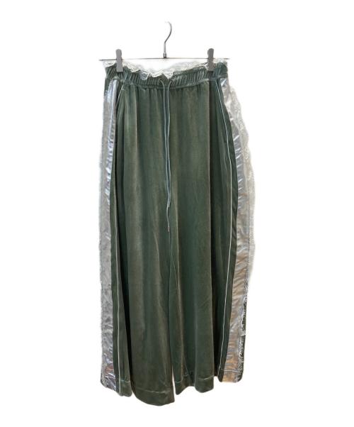 la belle etude（ラベルエチュード）la belle etude (ラベルエチュード) メタリックライン×レースベロアワイドパンツ グリーンの古着・服飾アイテム