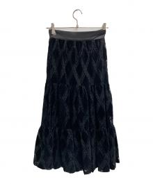 HER LIP TO（ハーリップトゥ）の古着「Embroidered Velour Tiered Skirt（エンブロイダリー　ベロア　ティアード　スカート）」｜ブラック