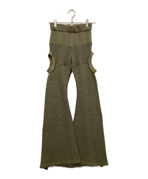 cycle by myob（サイクルバイエムワイオービー）cycle by myob (サイクルバイエムワイオービー) Circle Cut-Out Knit Trousers カーキ サイズ:Freeの古着・服飾アイテム