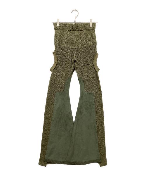 cycle by myob（サイクルバイエムワイオービー）cycle by myob (サイクルバイエムワイオービー) Circle Cut-Out Knit Trousers カーキ サイズ:Freeの古着・服飾アイテム