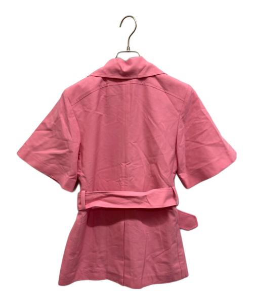 patou（パトゥ）patou (パトゥ) Patou Short sleeves belted jacket　パトゥ ショートスリーブス ベルテッド ジャケット ピンク サイズ:34の古着・服飾アイテム