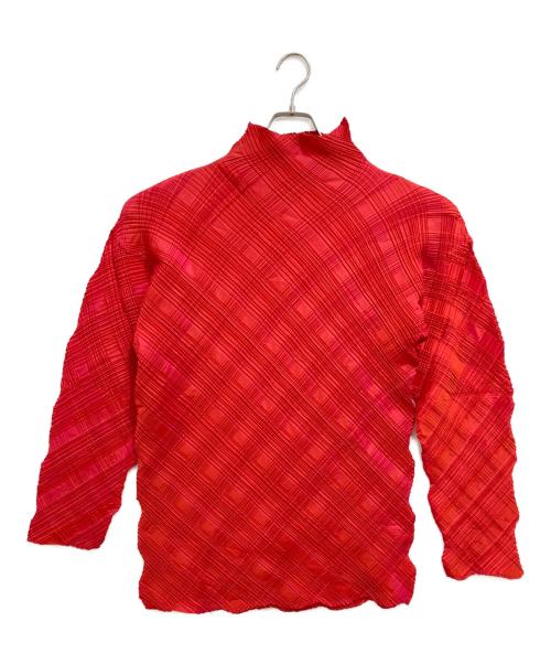 ISSEY MIYAKE（イッセイミヤケ）ISSEY MIYAKE (イッセイミヤケ) チェックプリーツセットアップ レッド サイズ:トップスL　ボトムスMの古着・服飾アイテム
