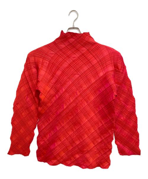 ISSEY MIYAKE（イッセイミヤケ）ISSEY MIYAKE (イッセイミヤケ) チェックプリーツセットアップ レッド サイズ:トップスL　ボトムスMの古着・服飾アイテム