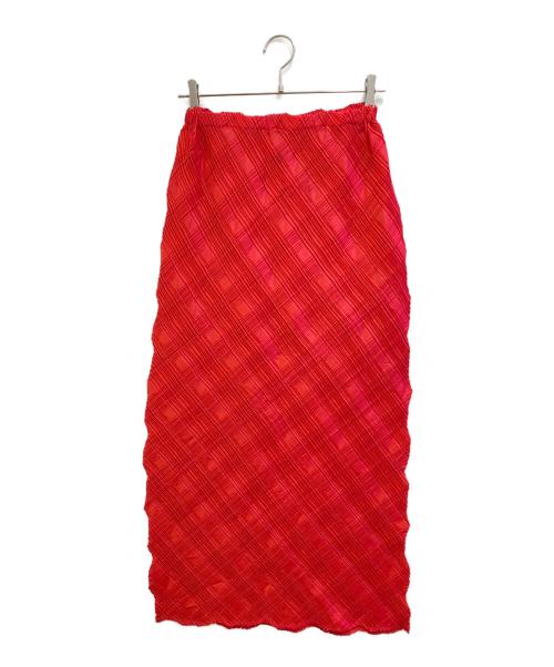 ISSEY MIYAKE（イッセイミヤケ）ISSEY MIYAKE (イッセイミヤケ) チェックプリーツセットアップ レッド サイズ:トップスL　ボトムスMの古着・服飾アイテム