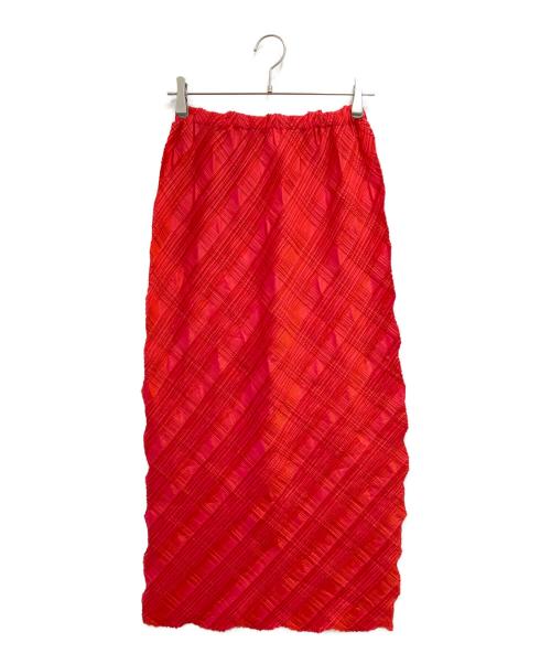 ISSEY MIYAKE（イッセイミヤケ）ISSEY MIYAKE (イッセイミヤケ) チェックプリーツセットアップ レッド サイズ:トップスL　ボトムスMの古着・服飾アイテム