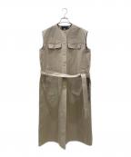 DRAWERドゥロワー）の古着「コットンナイロンケヌキノーカラーロングジレベスト」｜ベージュ