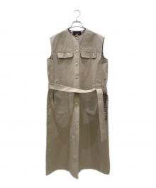 DRAWER（ドゥロワー）の古着「コットンナイロンケヌキノーカラーロングジレベスト」｜ベージュ