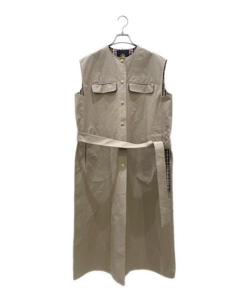 DRAWER（ドゥロワー）DRAWER (ドゥロワー) コットンナイロンケヌキノーカラーロングジレベスト ベージュ サイズ:36の古着・服飾アイテム