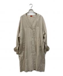 DES PRES（デ プレ）の古着「プレーンリネン ノーカラーコート」｜ベージュ