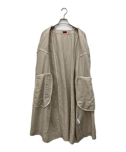 DES PRES（デ プレ）DES PRES (デ プレ) プレーンリネン ノーカラーコート ベージュ サイズ:36の古着・服飾アイテム