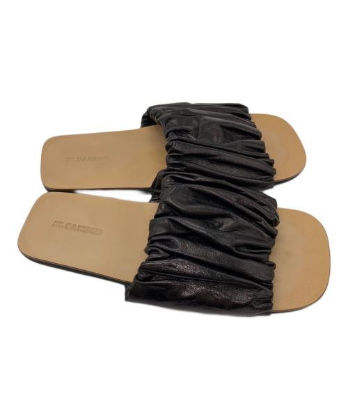 JIL SANDER（ジルサンダー）JIL SANDER (ジルサンダー) ギャザースライドレザーサンダル ブラック サイズ:36の古着・服飾アイテム