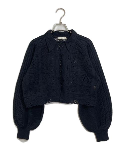 anuke（アンヌーク）anuke (アンヌーク) Layered Lace Knit ニットカーディガン　レース編みカーディガン ブラック サイズ:FREEの古着・服飾アイテム