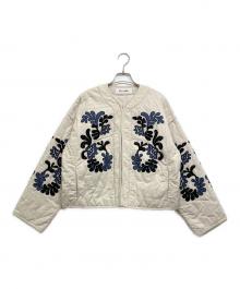 sara mallika（サラマリカ）の古着「Cotton Linen Patchwork Embroidery Jacket」｜アイボリー