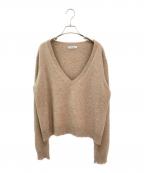 MADISON BLUEマディソンブルー）の古着「ラクーンファーVネックニット」｜ベージュ