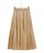 CLOTH&CROSSクロスアンドクロス）の古着「フリーカットオーガンジー ティアードプリーツスカート」｜ベージュ