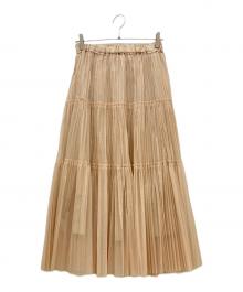 CLOTH&CROSS（クロスアンドクロス）の古着「フリーカットオーガンジー ティアードプリーツスカート」｜ベージュ