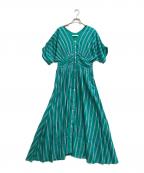 ne quittez pasヌキテパ）の古着「Cotton Voile Stripe Waist Gather Dress」｜グリーン