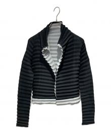 ISSEY MIYAKE（イッセイミヤケ）の古着「プリーツ レイヤー カーディガン」｜ブラック×グレー