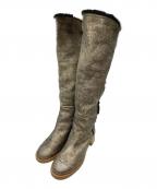 CHANELシャネル）の古着「チャンキーヒールムートンブーツ」｜ゴールド