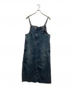 Pauline Bleuポリーヌブルー）の古着「裾フリンジデニム ジャンパースカート」｜インディゴ