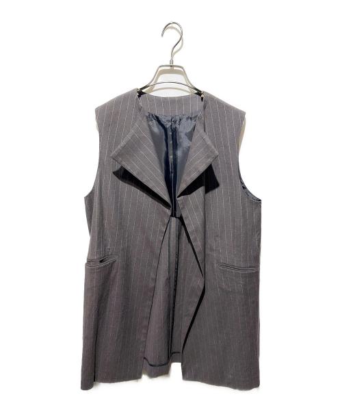 BACCA（バッカ）BACCA (バッカ) リネンコットンストライプ ノーカラーベスト グレー サイズ:36の古着・服飾アイテム