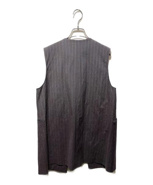 BACCA（バッカ）BACCA (バッカ) リネンコットンストライプ ノーカラーベスト グレー サイズ:36の古着・服飾アイテム