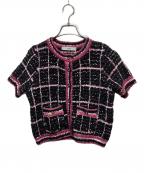 shellerシェリエ）の古着「check tweed cardigan」｜ブラック×ピンク