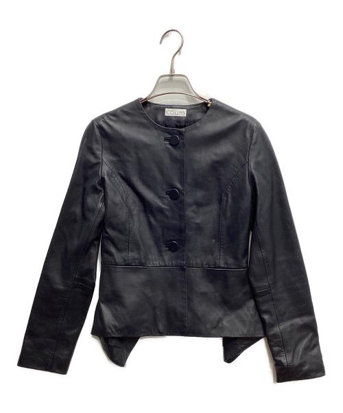 COLUMN（コラム）COLUMN (コラム) レザーノーカラージャケット ネイビー サイズ:36の古着・服飾アイテム