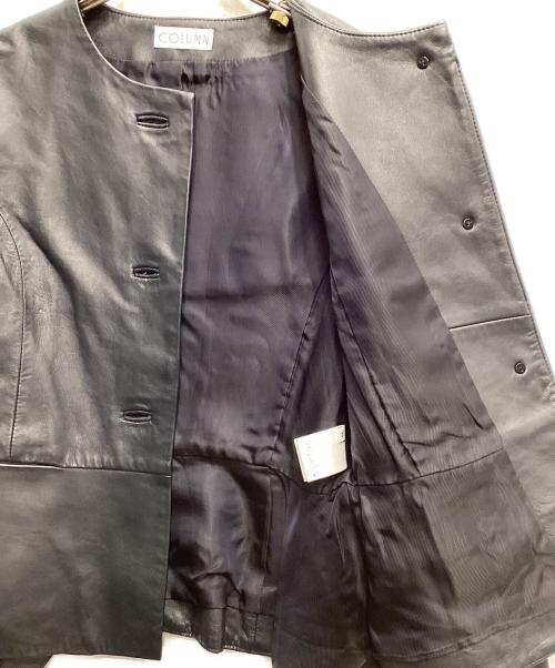 COLUMN（コラム）COLUMN (コラム) レザーノーカラージャケット ネイビー サイズ:36の古着・服飾アイテム