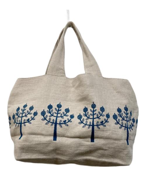 mina perhonen（ミナ ペルホネン）mina perhonen (ミナ ペルホネン) パニーニバッグ ベージュ×ブルーの古着・服飾アイテム