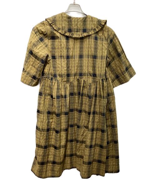 GANNI（ガニー）GANNI (ガニー) ピーターパンカラーチェックワンピース　6369 ベージュ×ネイビー サイズ:S/Mの古着・服飾アイテム