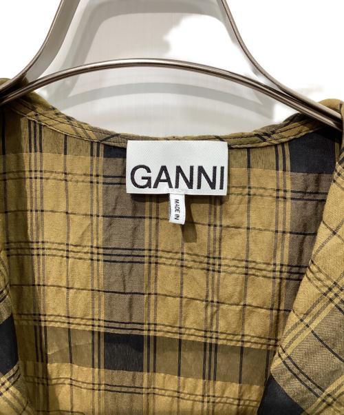 GANNI（ガニー）GANNI (ガニー) ピーターパンカラーチェックワンピース　6369 ベージュ×ネイビー サイズ:S/Mの古着・服飾アイテム
