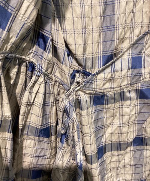 GANNI（ガニー）GANNI (ガニー) ピーターパンカラーチェックワンピース　6369 ベージュ×ネイビー サイズ:S/Mの古着・服飾アイテム