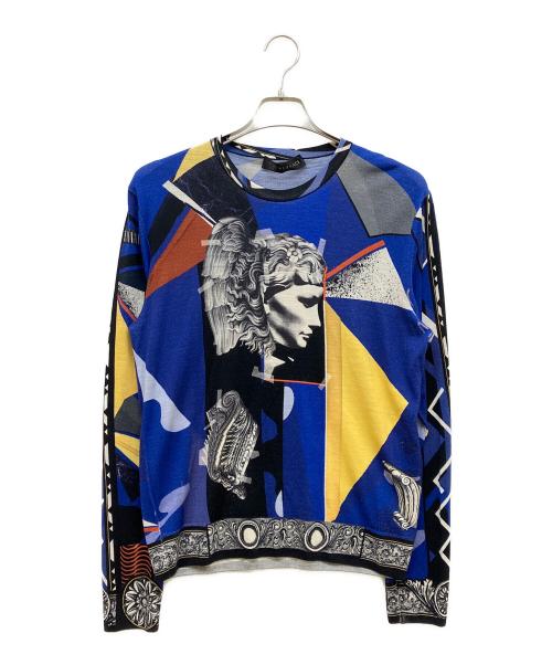 VERSACE（ヴェルサーチェ）VERSACE (ヴェルサーチェ) 総柄ニット ブルー サイズ:46の古着・服飾アイテム