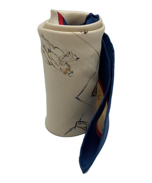 HERMES（エルメス）HERMES (エルメス) カレ45　VOYAGE AU NIGER/ニジェールへの旅　プチスカーフ ネイビー×アイボリーの古着・服飾アイテム