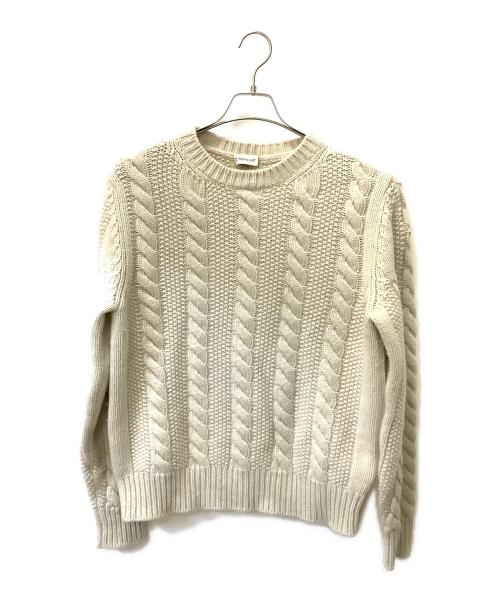 MONCLER（モンクレール）MONCLER (モンクレール) レザーパッチ ウールカシミヤ ケーブルニット アイボリー サイズ:Mの古着・服飾アイテム