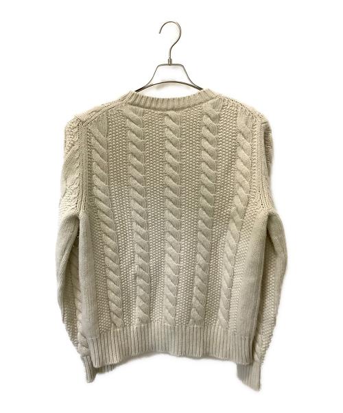 MONCLER（モンクレール）MONCLER (モンクレール) レザーパッチ ウールカシミヤ ケーブルニット アイボリー サイズ:Mの古着・服飾アイテム