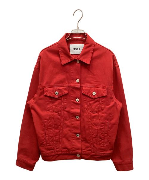 MSGM（エムエスジーエム）MSGM (エムエスジーエム) 背面ロゴパッチデニムジャケット レッド サイズ:38の古着・服飾アイテム